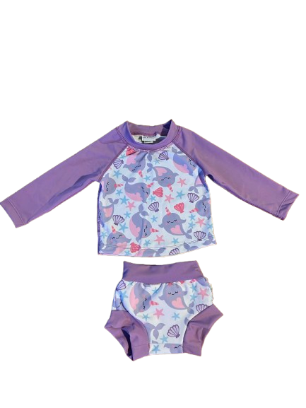 🦄 Dive Into Fun! Purple Narwhal Sun Protection Swimsuit 🌊