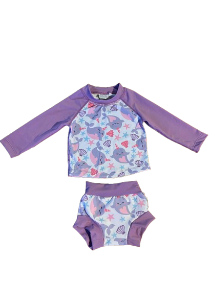 🦄 Dive Into Fun! Purple Narwhal Sun Protection Swimsuit 🌊
